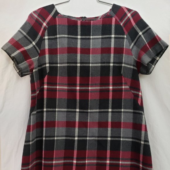 Pietro Brunelli Milano Italy Gray Maroon Plaid Bateau Wool Shift Dress Academia - Picture 2 of 16